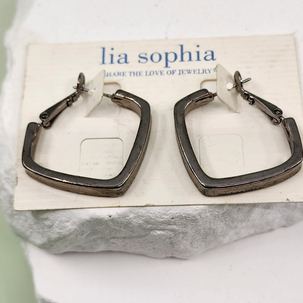 Lia Sophia Gunmetal Square Hoop Earrings Geometric Modern Statement Pierced
